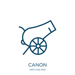 Canvas Print - canon icon from army and war collection. Thin linear canon, cannon, gun outline icon isolated on white background. Line vector canon sign, symbol for web and mobile