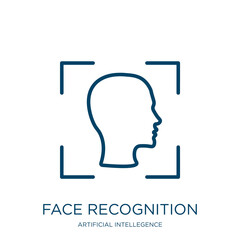 Poster - face recognition icon from artificial intellegence and future technology collection. Thin linear face recognition, recognition, id outline icon isolated on white background. Line vector face