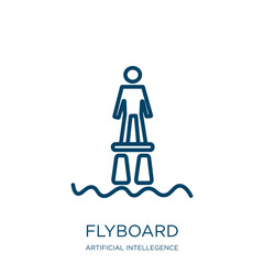 Poster - flyboard icon from artificial intellegence and future technology collection. Thin linear flyboard, summer, extreme outline icon isolated on white background. Line vector flyboard sign, symbol for web