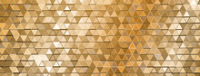 Abstract Mosaic Background Of Shiny Mirrored Triangle Tiles In Golden Colors