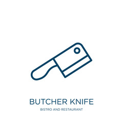 Poster - butcher knife icon from bistro and restaurant collection. Thin linear butcher knife, kitchen, food outline icon isolated on white background. Line vector butcher knife sign, symbol for web and mobile