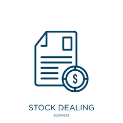 Poster - stock dealing icon from business collection. Thin linear stock dealing, deal, promotion outline icon isolated on white background. Line vector stock dealing sign, symbol for web and mobile
