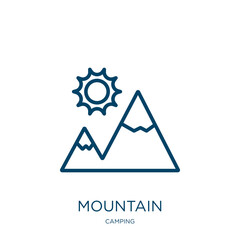 Poster - mountain icon from camping collection. Thin linear mountain, travel, tourism outline icon isolated on white background. Line vector mountain sign, symbol for web and mobile