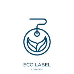 Poster - eco label icon from commerce collection. Thin linear eco label, eco, ecology outline icon isolated on white background. Line vector eco label sign, symbol for web and mobile