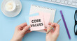 © Inna - Core Values text on paper card in hand, business Concept