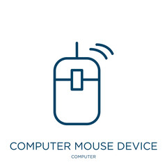Poster - computer mouse device icon from computer collection. Thin linear computer mouse device, mouse, communication outline icon isolated on white background. Line vector computer mouse device sign, symbol