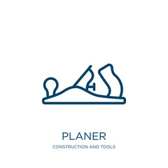 Poster - planer icon from construction and tools collection. Thin linear planer, business, arrow outline icon isolated on white background. Line vector planer sign, symbol for web and mobile