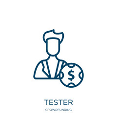 Poster - tester icon from crowdfunding collection. Thin linear tester, test, meter outline icon isolated on white background. Line vector tester sign, symbol for web and mobile