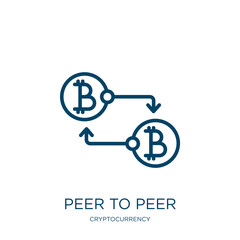 Poster - peer to peer icon from cryptocurrency collection. Thin linear peer to peer, peer, communication outline icon isolated on white background. Line vector peer to peer sign, symbol for web and mobile