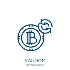 Poster - random icon from cryptocurrency collection. Thin linear random, mix, play outline icon isolated on white background. Line vector random sign, symbol for web and mobile