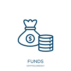 Poster - funds icon from cryptocurrency collection. Thin linear funds, payment, fund outline icon isolated on white background. Line vector funds sign, symbol for web and mobile