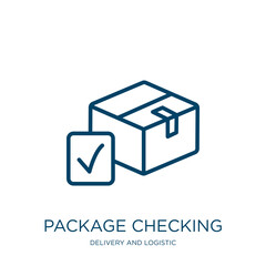 Poster - package checking icon from delivery and logistic collection. thin linear package checking, package, 