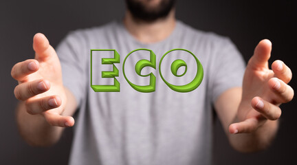 Poster - ECOLOGY word made with green grass, white background