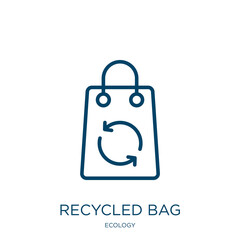 Poster - recycled bag icon from ecology collection. Thin linear recycled bag, bag, recycle outline icon isolated on white background. Line vector recycled bag sign, symbol for web and mobile