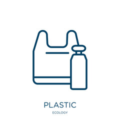 Poster - plastic icon from ecology collection. Thin linear plastic, glass, water outline icon isolated on white background. Line vector plastic sign, symbol for web and mobile