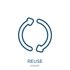 Poster - reuse icon from ecology collection. Thin linear reuse, ecology, recycle outline icon isolated on white background. Line vector reuse sign, symbol for web and mobile