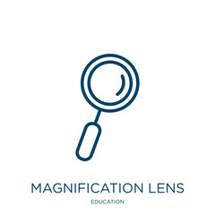 Poster - magnification lens icon from education collection. Thin linear magnification lens, research, find outline icon isolated on white background. Line vector magnification lens sign, symbol for web and