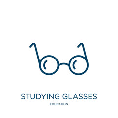 Poster - studying glasses icon from education collection. Thin linear studying glasses, education, school outline icon isolated on white background. Line vector studying glasses sign, symbol for web and mobile