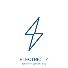 Poster - electricity icon from electrian connections collection. Thin linear electricity, energy, power outline icon isolated on white background. Line vector electricity sign, symbol for web and mobile