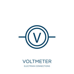 Poster - voltmeter icon from electrian connections collection. Thin linear voltmeter, battery, power outline icon isolated on white background. Line vector voltmeter sign, symbol for web and mobile