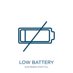 Poster - low battery icon from electronic stuff fill collection. Thin linear low battery, battery, low outline icon isolated on white background. Line vector low battery sign, symbol for web and mobile