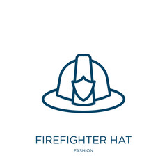 Poster - firefighter hat icon from fashion collection. Thin linear firefighter hat, firefighter, hat outline icon isolated on white background. Line vector firefighter hat sign, symbol for web and mobile