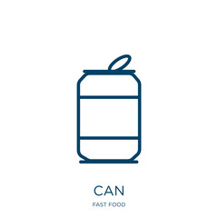 Poster - can icon from fast food collection. Thin linear can, waste, garbage outline icon isolated on white background. Line vector can sign, symbol for web and mobile