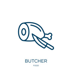 Poster - butcher icon from food collection. Thin linear butcher, food, market outline icon isolated on white background. Line vector butcher sign, symbol for web and mobile