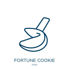 Poster - fortune cookie icon from food collection. Thin linear fortune cookie, chinese, cookie outline icon isolated on white background. Line vector fortune cookie sign, symbol for web and mobile