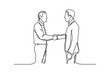 Two businessmen shake  hands one line vector illustration