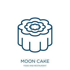 Poster - moon cake icon from food and restaurant collection. Thin linear moon cake, cake, moon outline icon isolated on white background. Line vector moon cake sign, symbol for web and mobile