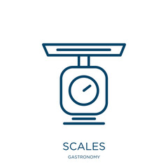 Poster - scales icon from gastronomy collection. Thin linear scales, balance, weight outline icon isolated on white background. Line vector scales sign, symbol for web and mobile