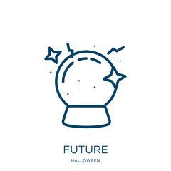 Poster - future icon from halloween collection. Thin linear future, speed, technology outline icon isolated on white background. Line vector future sign, symbol for web and mobile