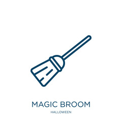 Poster - magic broom icon from halloween collection. Thin linear magic broom, magic, hat outline icon isolated on white background. Line vector magic broom sign, symbol for web and mobile