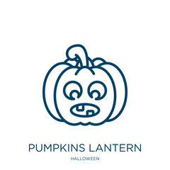 Poster - pumpkins lantern icon from halloween collection. Thin linear pumpkins lantern, halloween, october outline icon isolated on white background. Line vector pumpkins lantern sign, symbol for web and