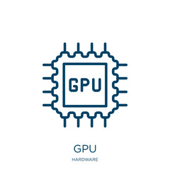 Poster - gpu icon from hardware collection. Thin linear gpu, computer, electronic outline icon isolated on white background. Line vector gpu sign, symbol for web and mobile