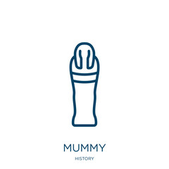 Poster - mummy icon from history collection. Thin linear mummy, halloween, celebration outline icon isolated on white background. Line vector mummy sign, symbol for web and mobile