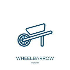 Poster - wheelbarrow icon from history collection. thin linear wheelbarrow, shovel, equipment outline icon is