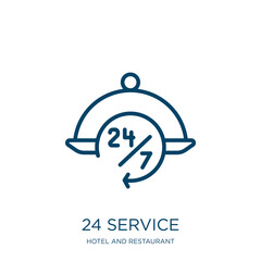 Poster - 24 service icon from hotel and restaurant collection. thin linear 24 service, 24, support outline ic