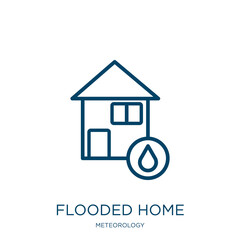 Poster - flooded home icon from meteorology collection. Thin linear flooded home, flood, home outline icon isolated on white background. Line vector flooded home sign, symbol for web and mobile
