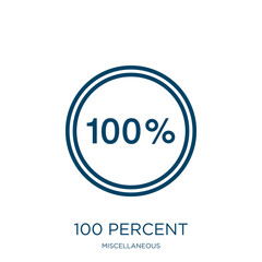 Poster - 100 percent icon from miscellaneous collection. Thin linear 100 percent, stamp, percent outline icon isolated on white background. Line vector 100 percent sign, symbol for web and mobile