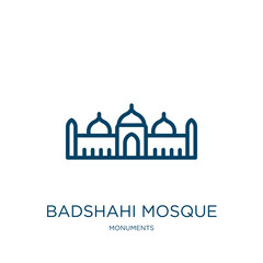 Poster - badshahi mosque icon from monuments collection. Thin linear badshahi mosque, monument, landmark outline icon isolated on white background. Line vector badshahi mosque sign, symbol for web and mobile