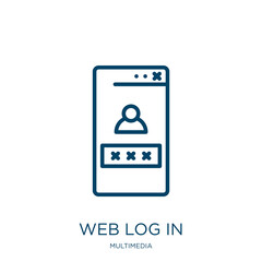 web log in icon from multimedia collection. Thin linear web log in, interface, site outline icon isolated on white background. Line vector web log in sign, symbol for web and mobile