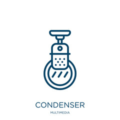 Poster - condenser icon from multimedia collection. thin linear condenser, clean, cold outline icon isolated 