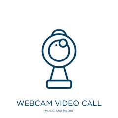 Poster - webcam video call icon from music and media collection. Thin linear webcam video call, conference, video outline icon isolated on white background. Line vector webcam video call sign, symbol for web