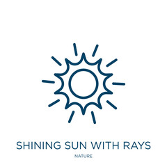 Poster - shining sun with rays icon from nature collection. Thin linear shining sun with rays, sun, shine outline icon isolated on white background. Line vector shining sun with rays sign, symbol for web and