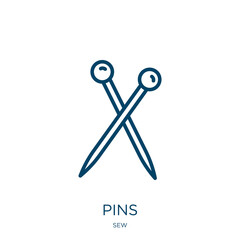 Poster - pins icon from sew collection. Thin linear pins, pin, button outline icon isolated on white background. Line vector pins sign, symbol for web and mobile