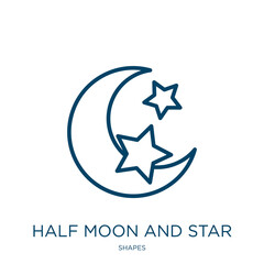 Poster - half moon and star icon from shapes collection. Thin linear half moon and star, moon, half outline icon isolated on white background. Line vector half moon and star sign, symbol for web and mobile