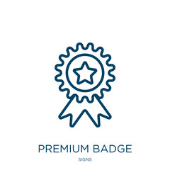 Poster - premium badge icon from signs collection. Thin linear premium badge, badge, best outline icon isolated on white background. Line vector premium badge sign, symbol for web and mobile