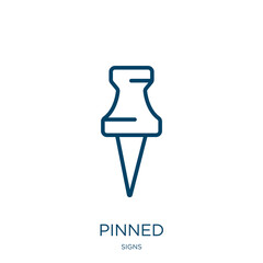 Poster - pinned icon from signs collection. Thin linear pinned, pin, button outline icon isolated on white background. Line vector pinned sign, symbol for web and mobile